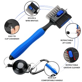 Dsquu 2 Pack Golf Club Brush Cleaner with 2ft Extended Cord and Non-Slip Handle for Convenience Cleaning Safer Golf Club Brush Tool with Retractable Spike Club Groove Cleaning Kit for Men Gift