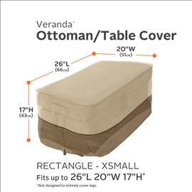 Classic Accessories Veranda Water-Resistant 26 Inch Rectangular Patio Ottoman/Side Table Cover