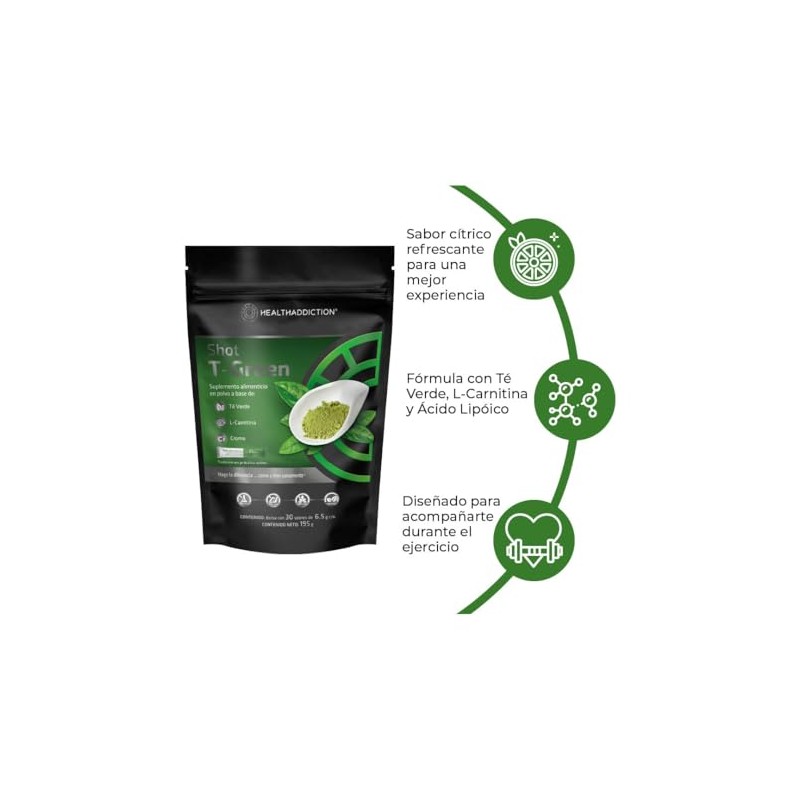HEALTHADDICTION - Shot Termogénico T Green con L-Carnitina, Té Verde
