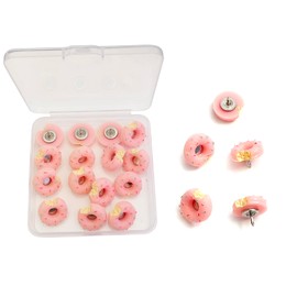Donut Push Pins - 15 Pcs Cute Decorative Thumb Tacks for Cork Boards, Photo Walls, Bulletin Boards - Fun Imitation Food-Shaped Office Supplies for Dessert Store, Desk Decor (15pcs Pink)