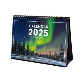 Finocam - Illustrated Desk Calendar International 2025 Month to View January 2025 to December 2025 (12 Months) Nature International