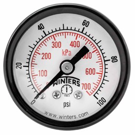 Winters PEM Series Steel Dual Scale Economy Pressure Gauge, 0-100 psi/kpa, 1-1/2" Dial Display, -3-2-3% Accuracy, 1/8" NPT Center Back Mount