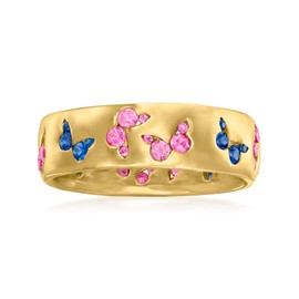 Ross-Simons 1.00 ct. t.w. Pink and Blue Sapphire Butterfly Ring in 18kt Gold Over Sterling. Size 8