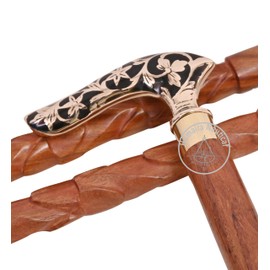 Solid Wood Handicrafts Vintage Unique Walking Stick Wooden Cane Brass Designer Handle Gift