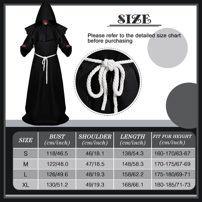 Sintege Mardi Gras Monk Costume Medieval Monk Robe Renaissance Priest