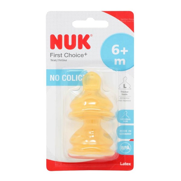 NUK First Choice+ Latex Teat Twin Pack 6+ Months Large Feed Hole