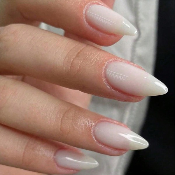 Goiern Press On Nails, White, Classic Solid Colour, Middle Parts,
