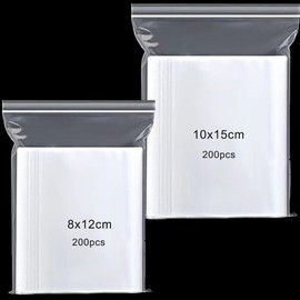 Set of 400 Ziplock Bags, Resealable Set, 8 x 12, 10 x 15 cm, Small Zip Bags, Ziplock Bags, Transparent PE Poly Bags, Clear Plastic Bags, Zip Bags