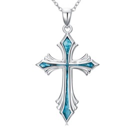 LTSTAND Turquoise Cross Necklace for Women, 925 Sterling Silver Turquoise Religious Faith Cross Pendant Necklace Western Jewelry Gift for Her