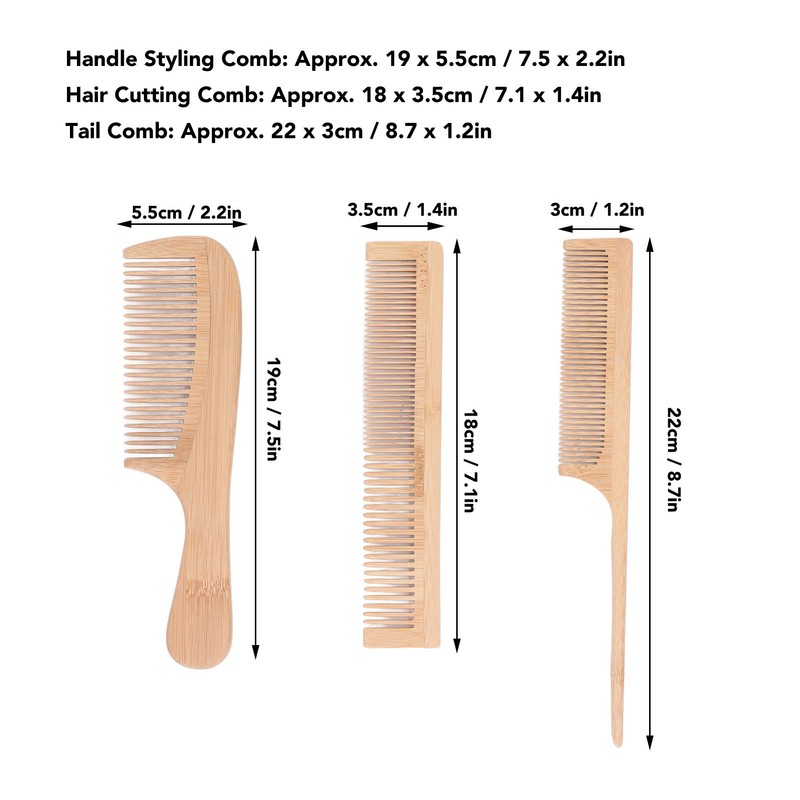 6pcs Bamboo Hair Comb Set for Barber Anti Static Heat