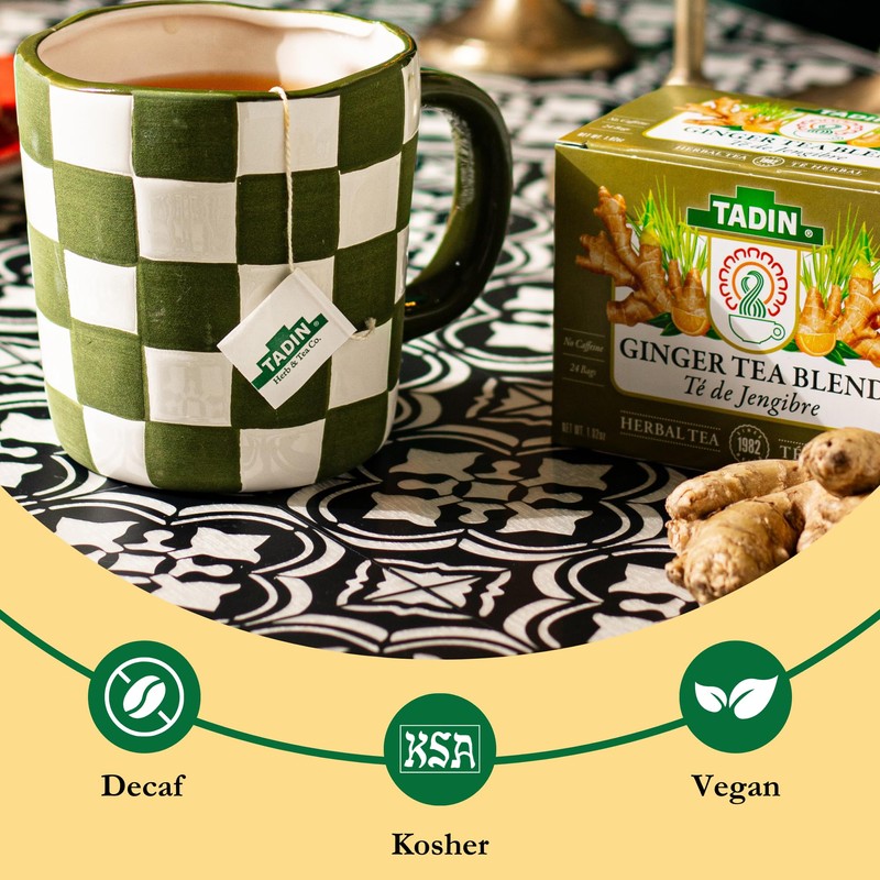 Tadin Ginger Tea Blend, Herbal Tea, Caffeine Free, 24 Tea