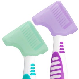 Anbbas 2pcs Silicone Denture Brush Cover Fit Most Denture Toothbrushes(Green and Purple)
