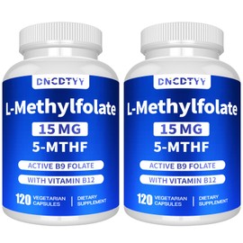 DNCDTYY L Methylfolate 15mg Plus Methyl B12, D3, 5-MTHF (Bioactive B9), Glycine & Taurine & NAC l-methylfolate Made in USA, Third Party Tested, Gluten Free, Non-GMO, Vegan, 120 Capsules, 2 Packs