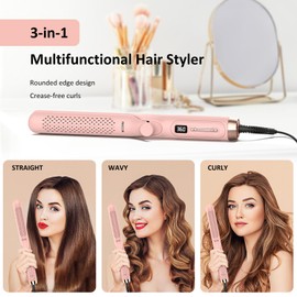 MESCOMB 360° Airflow Styler – 1 Inch 2-in-1 Hair Straightener & Curler with Vented Cool Air for Style Locking, Extra Long Flat Iron, Dual Voltage for European Travel