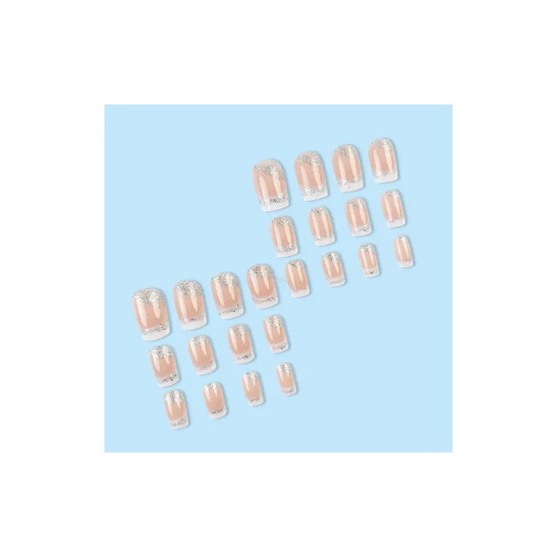 Tips Press On Uñas Francesas Purpurina Con Pegamento,24 Pcs