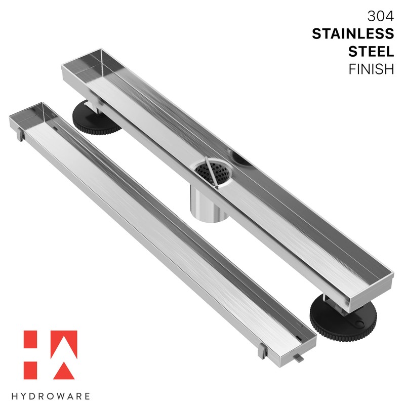 Hydroware Linear Shower Drain with Tile Insert Grate, Stainless Steel