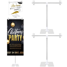 4 Pcs Adjustable Metal Banner Holder Table Top Banner Display Poster Stand T Shaped Banner Stand Desktop Business Poster Holder Advertising Display Sign Holder for Indoor Outdoor Store Board Display