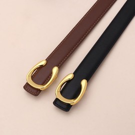 2 Pack Women's Leather Belts for Jeans Dresses Pants Fashion Casual Waist Belt Ladies Gold Buckle Leather Belts (S:Fit Waist Size 25-31 Inch)