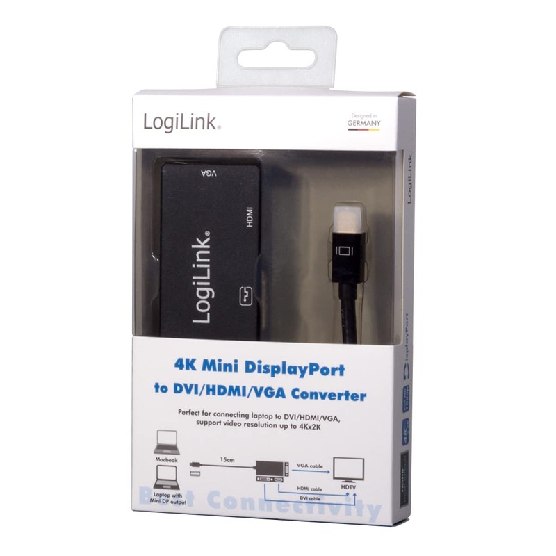 LogiLink CV0110 4K Mini DisplayPort to DVI/HDMI/VGA Adapter Black