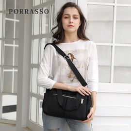 PORRASSO Crossbody Bag Women Shoulder Bag Nylon Multi-pocket Handbag Tote Ladies Satchel for Travel Work Daily Use Black