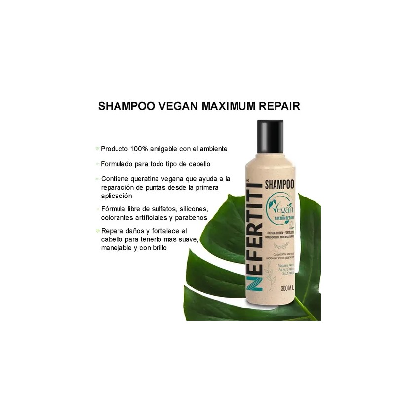 Shampoo Vegan Nefertiti Sin Sal Y Sin Sulfatos Con Keratina