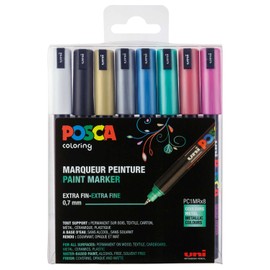 uni-ball 181709 - POSCA Marker mit kalibrierter Spitze, 8er Set, metallic