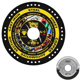 SabreCut VB125MEGRB 125mm (5 inch) x 22.23mm Bore Vacuum Brazed Metal Cutting Angle Grinder Diamond Disc Blade and 45mm M14 Quick Change Heavy Duty Grinder Locking Retaining Flange Nut Kit