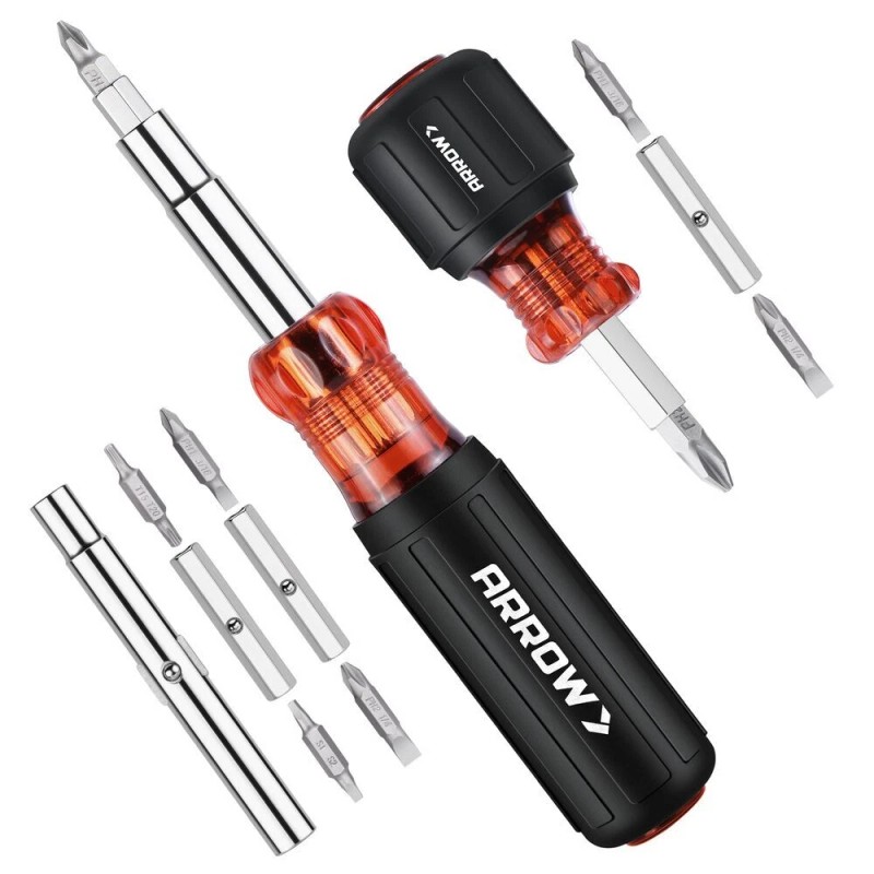 ARROW 2PC 5-in-1 Stubby/11-in-1 Standard Multi-bit Screw Driver & Nut