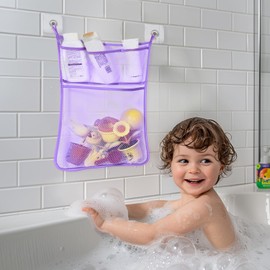 Bath Toy Storage, Bath Toy Net Mold Bath Toy Storage Net Mesh Bathroom Toy Storage Bath Net Toy Storage with Multiple Pockets and Strong Hook Bath Toy Holder (Purple)