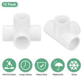 M METERXITY 12-Pack PVC Fittings, 1/2 Inch PVC Pipe Connectors 4-Way for Building Furniture/Greenhouse/Shed Pipe Fittings/Tent Connection, Furniture Build Grade PVC Elbow [White]