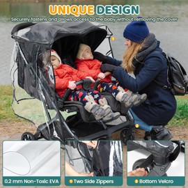 Orzbow Rain Cover for Sibling Pushchair, Universal Rain Cover Twin Buggy with Window, Breathable Rain Cover for Twin Pushchairs, Odourless, Convenient Installation, Waterproof, Transparent