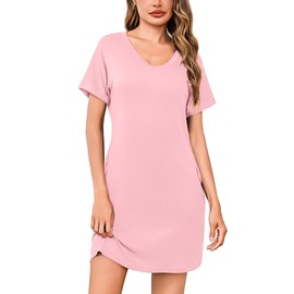 Litherday Women Nightdress Shorty Cotton Nightdress Short Sleeves Soft Nightshirt Sleepwear Loungewear Rosa