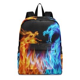 Blue and Red Fiery Dragons Backpack, Travel Rucksack Lightweight School Bookbag Daypack for Adults Teen Students Boys Girls One Size