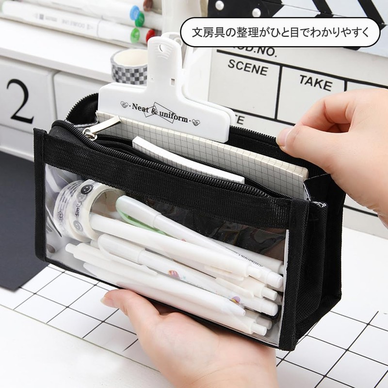 OptiPro Pen Case, Pencil Case, Pouch, Transparent, Simple, Large Capacity,
