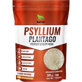 NATSA Pure Psyllium Husk Powder - 100% Raw Fiber Supplement, 100 Servings with Scoop, 17.6 oz (500g)
