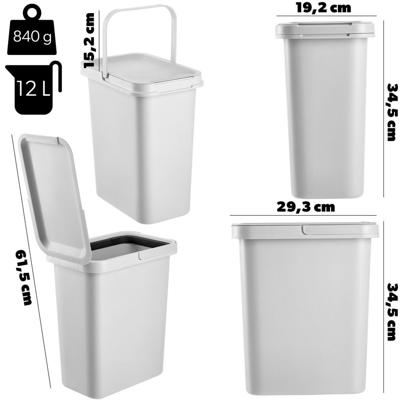 KADAX Waste Bin with Hinged Lid, Rectangular Plastic Waste Bin