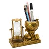 Globe-Themed Pencil Holder with Hourglass, Resin Desktop Organizer for Office