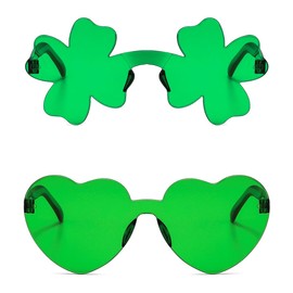 IKANOO 2 Pcs St. Patrick's Day Irish Shamrock Sunglasses Green Clover Glasses for St. Patrick's Day Accessories Party Sunglasses (Four Leaf Clover+Heart)
