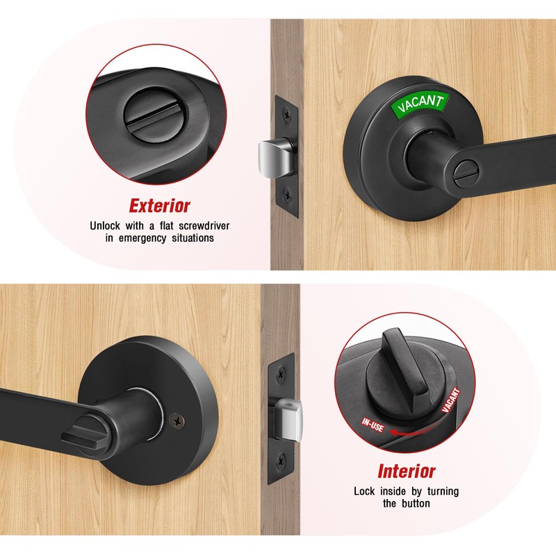 Aglehome Bathroom Indicator Privacy Door Lock, Vacant Occupied Bathroom Lock,