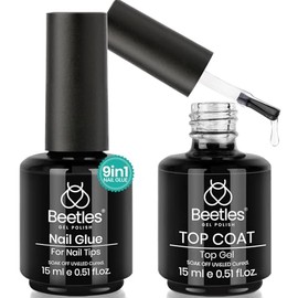Beetles Esmalte en Gel 5 En 1, Kit de Capa Base Y Superior Para UñAs, Esmalte De UñAs En Gel Sin Necesidad De Limpiar, FáCil De Usar, 2 Unidades, 0.5 Onzas LíQuidas, Acabado Brillante Led Y De Larga DuracióN Regalo navideño para mujer