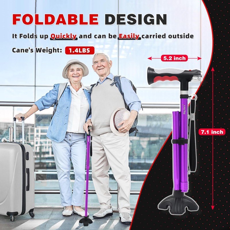 BigAlex Folding Walking Cane with Two Led Lights for Elderly