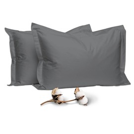 Pizuna 100% Cotton Standard Pillowcases 2 Pack Dark Grey 50x75cm, 400 Thread Count Long Staple Combed Cotton Soft Pillow Cover, Sateen Weave Oxford Pillow Cases (Cooling Pillowcase 2PC)