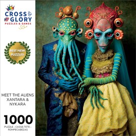 Cross & Glory - Meet The Aliens: Xantara and Nykara - 1000 Piece Jigsaw Puzzle | Unique Alien Couple Artwork | Satin Finish