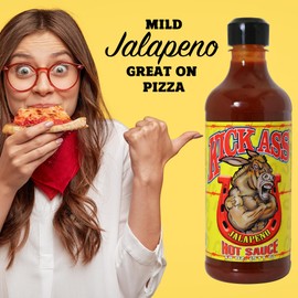 Kick Ass Jalapeno Hot Sauce Bottle – 18 oz. - Gourmet Gift for the Hot Sauce Fan – Perfect for Chicken Wings and Breakfast Burritos - Try if you dare