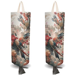 CRASPIRE 2Pcs Tropical Parrot Plastic Grocery Bag Holder with 4Pcs Hooks Birds Reusable Wall Mount Duty Shopping Storage Bag Sack Canvas Waterproof Washable Organizer Dispenser for Home Kitchen Store