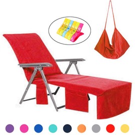 VOCOOL Lounge Chair Beach Towel Cover Microfiber Pool Lounge Chair Cover with Pockets Holidays Red