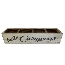 Cosmetic Organizer for Bathroom *Hello GORGEOUS, BEAUTIFUL, or Keep it SIMPLE Cosmetic Makeup Accessory *Wood Box Tray Caddy with Dividers *Counter decor, vanity, office desk *Beauty *Customize Saying