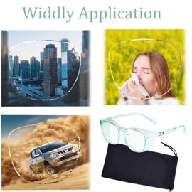 UZUIBANG Green Safety Glasses for Men Women, Safety Goggles Comfortable Blue Light Blocking UV Protective for Adult Nurse