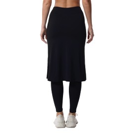Women's Modest Long Skirt with Attached Leggings Pockets Midi Cover Up Workout Skirted Capris bk m Black