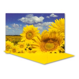Set of 10 Greetings Cards with Envelopes Yellow – Thank You Card with Yellow Sunflower Flower Motif – Folding Card DIN B6 17.0 x 11.5 cm – Greeting Card for Birthday, Wedding, Baptism, Communion,